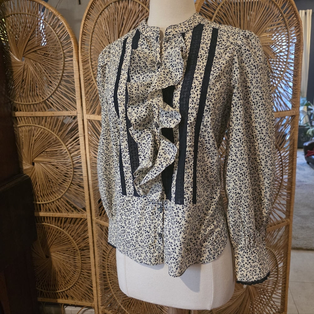 Zadig & Voltaire Temple Shirt In Color Fleurs Lace Insets Size XS